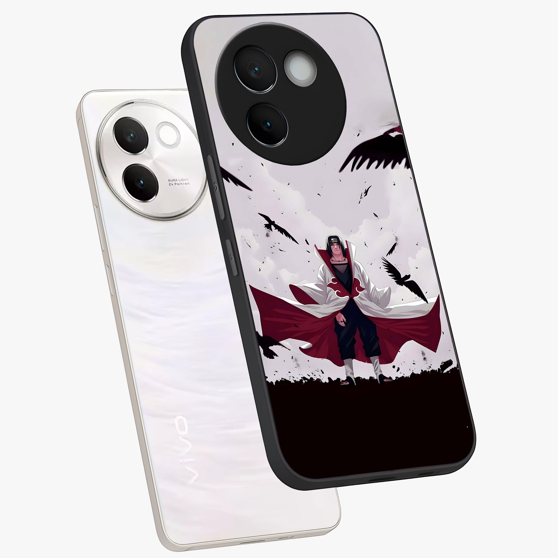 Crimson Crow Ascension Glass Case displayed in angled mockup highlighting powerful crow illustration with dark crimson aesthetic.