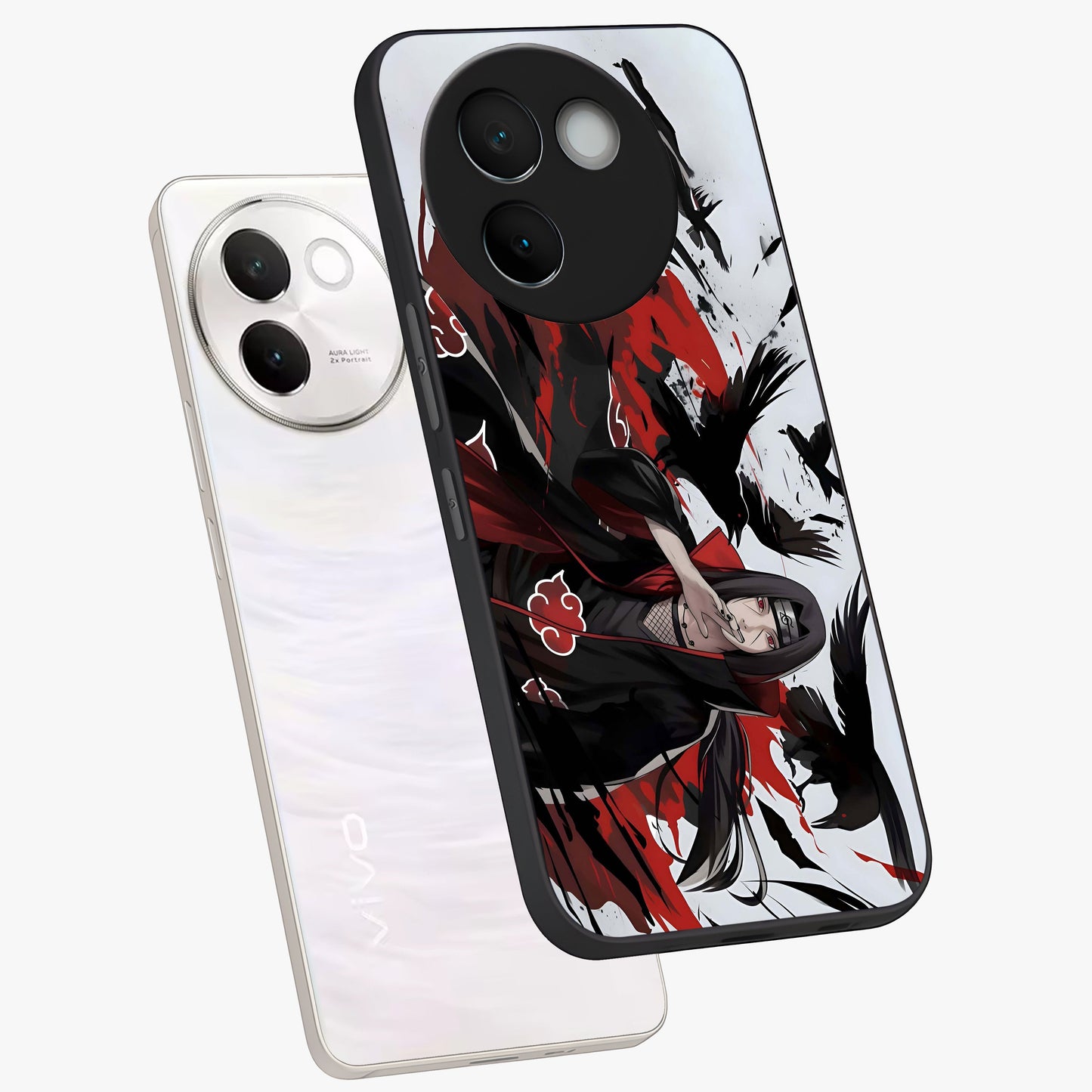 Crimson Crow Illusion Glass Case displayed in angled mockup highlighting mysterious crow graphic with dark aesthetic style.