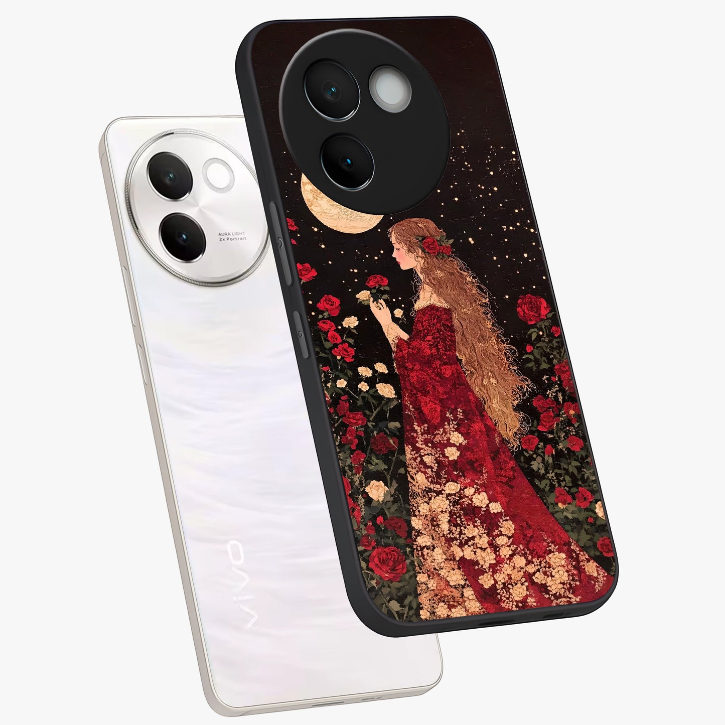 Crimson Dreams Glass Case displayed in angled mockup highlighting soft crimson aesthetic design with artistic theme.
