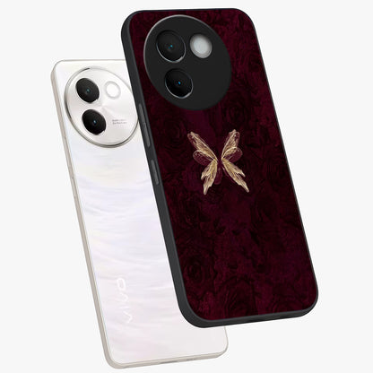 Crimson Fade Butterfly Glass Case displayed in angled mockup highlighting elegant butterfly design with crimson gradient aesthetic.