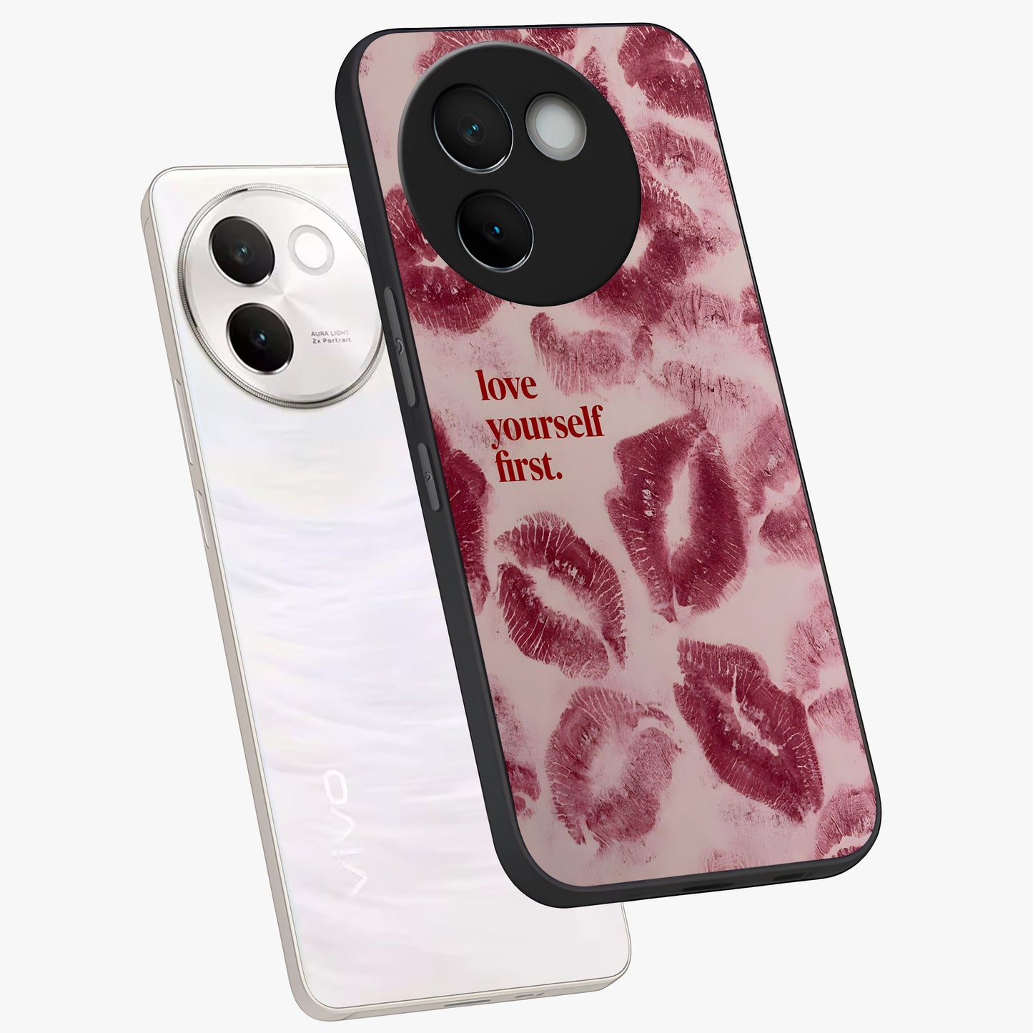 Crimson Kiss Love Glass Case displayed in angled mockup highlighting bold love inspired design with modern aesthetic style.