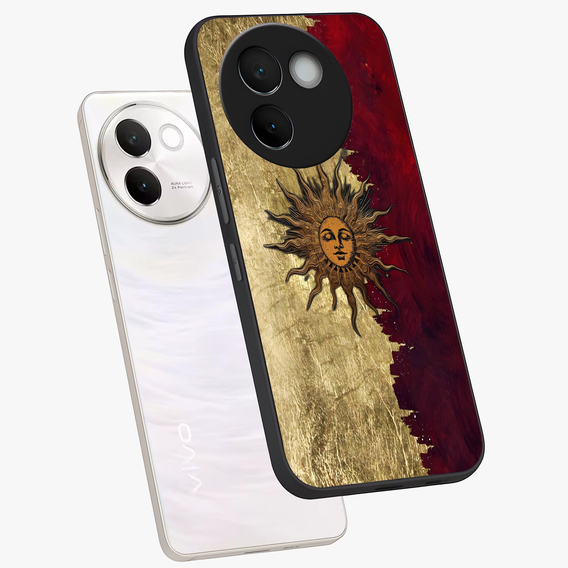 Crimson Sun Majesty Glass Case displayed in angled mockup highlighting majestic crimson sun design with bold aesthetic style.