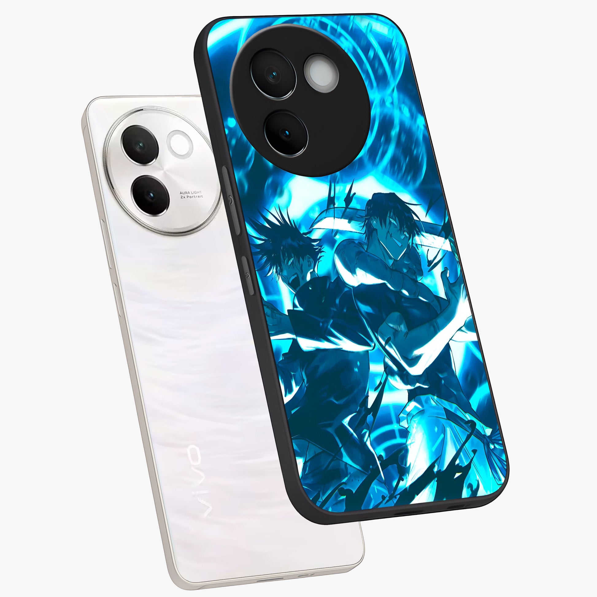 Cursed Energy Clash Glass Case displayed in angled mockup highlighting powerful battle inspired graphic with anime style aesthetic.