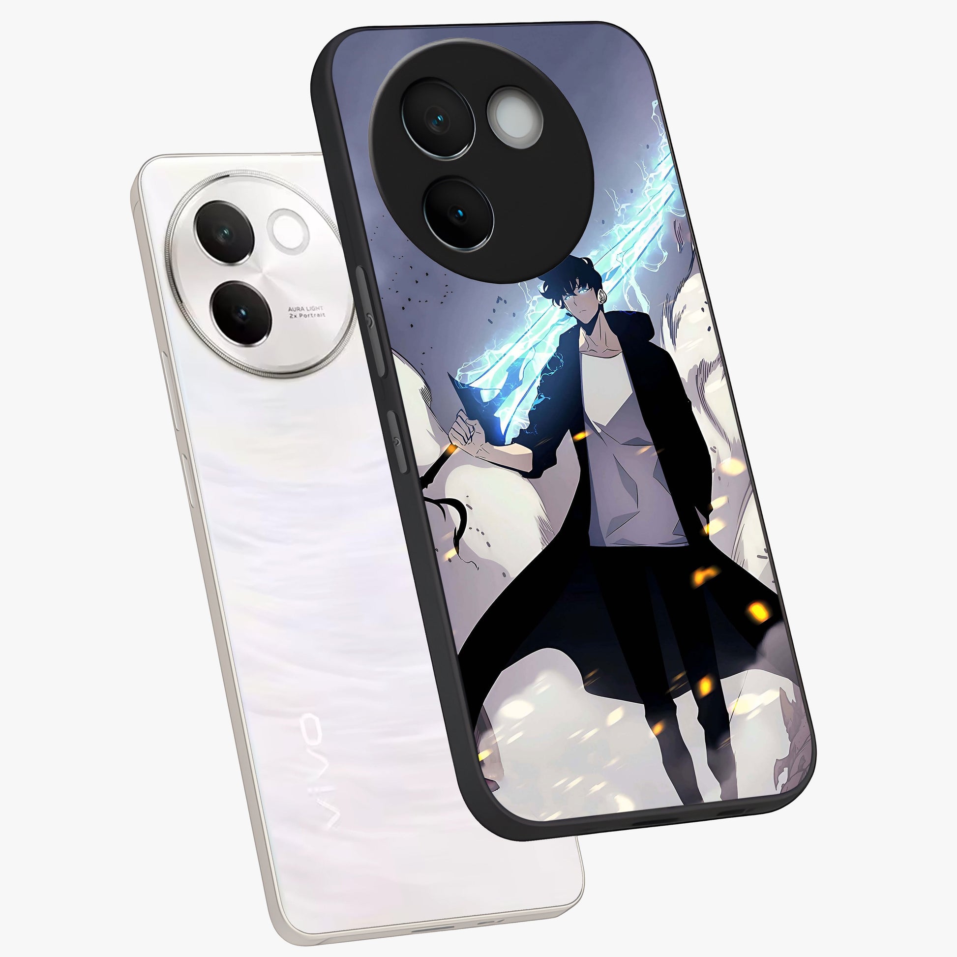 Dark Lightning Anime Warrior Glass Case displayed in angled mockup highlighting powerful lightning themed anime illustration.