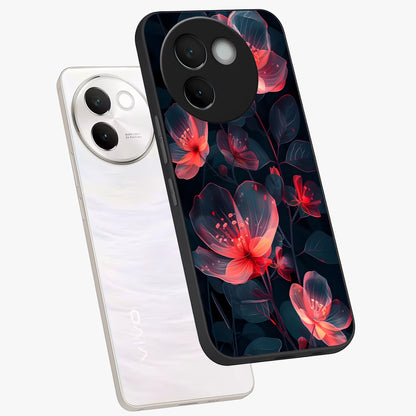 Dark Shade of Flower Glass Case displayed in angled mockup highlighting moody floral illustration with aesthetic dark tones.