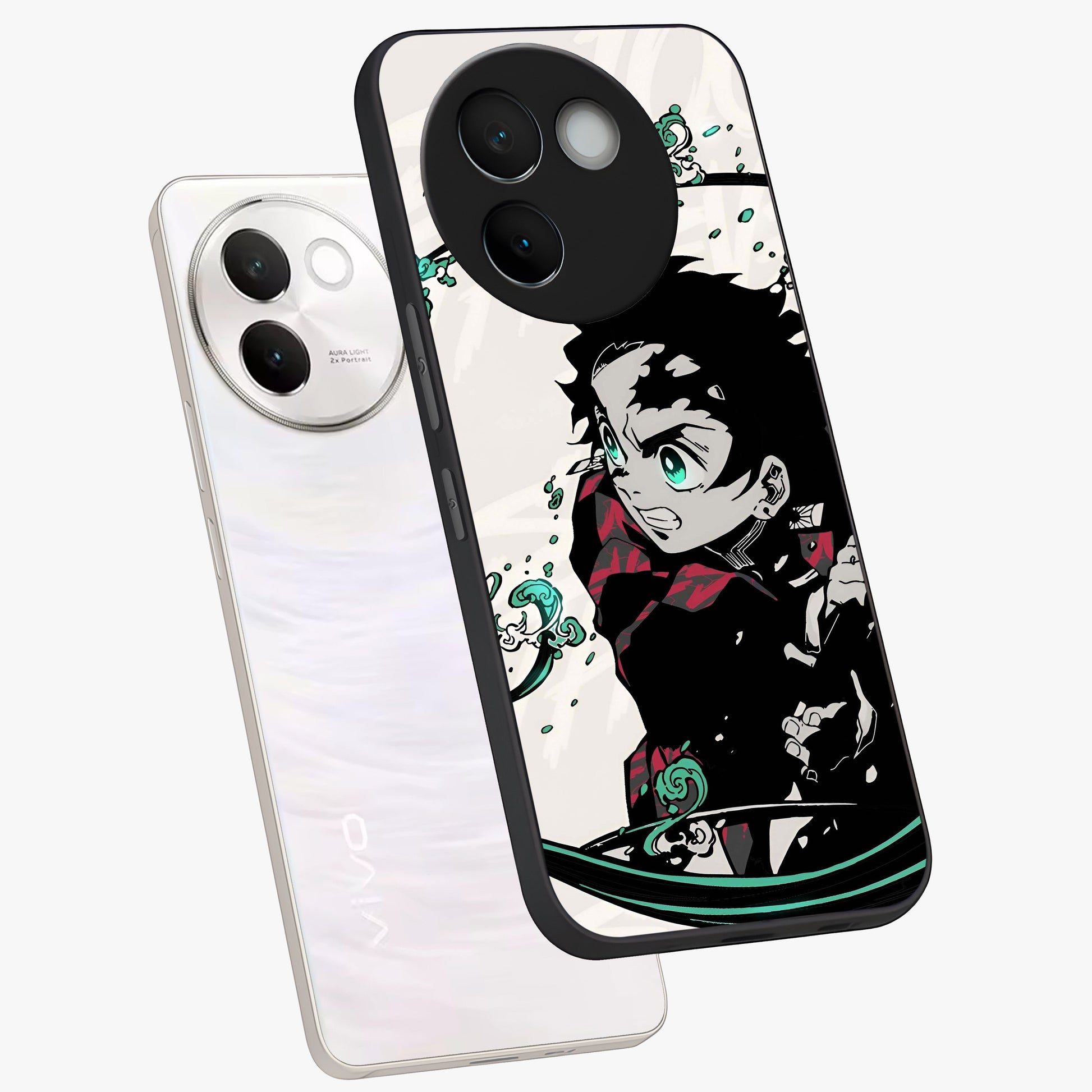 Demon Slayer Glass Case displayed in angled mockup highlighting dramatic anime character design with action aesthetic.