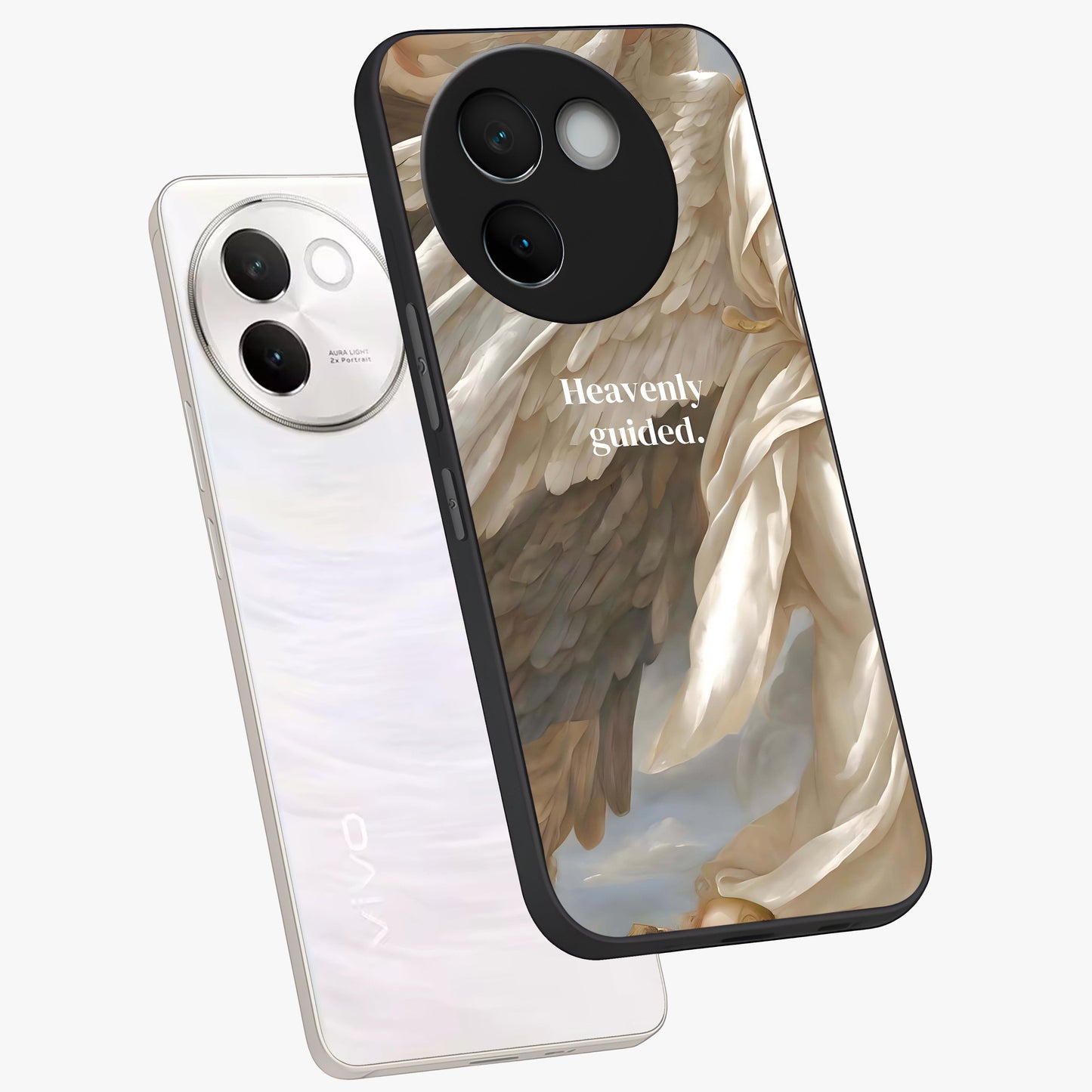 Divine Winged Grace Glass Case displayed in angled mockup highlighting graceful wing design with divine aesthetic style.