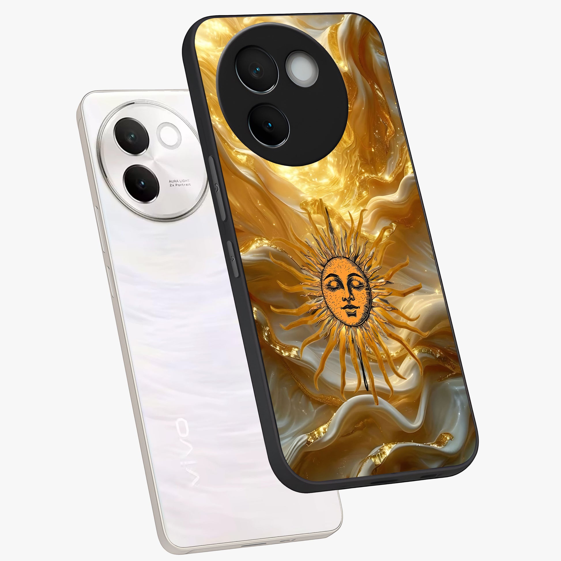 Eternal Golden Glow Glass Case displayed in angled mockup highlighting glowing golden aesthetic design with elegant style.