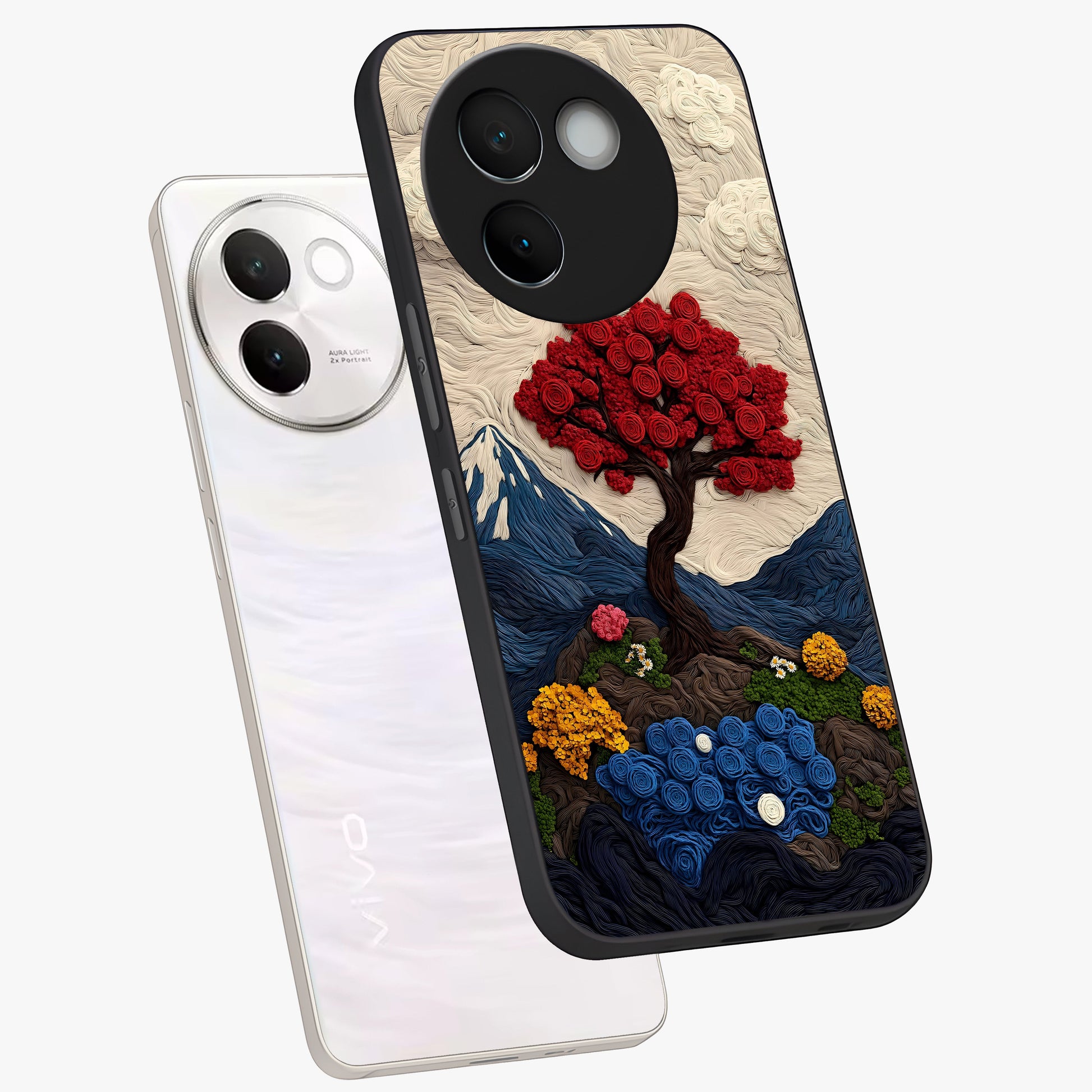 Eternal Nature Tapestry Glass Case displayed in angled mockup highlighting detailed botanical pattern with artistic aesthetic.