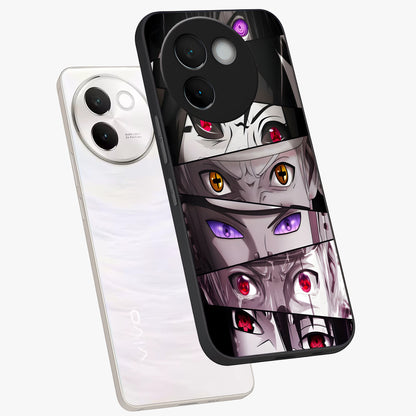 Eyes of Destiny Glass Case displayed in angled mockup highlighting bold eye illustration with mystical aesthetic style.
