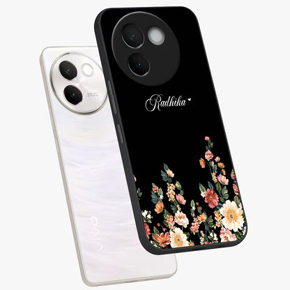 Floral Design With a Custom Personalized Name Glass Case displayed in angled mockup highlighting elegant floral pattern with custom name feature.