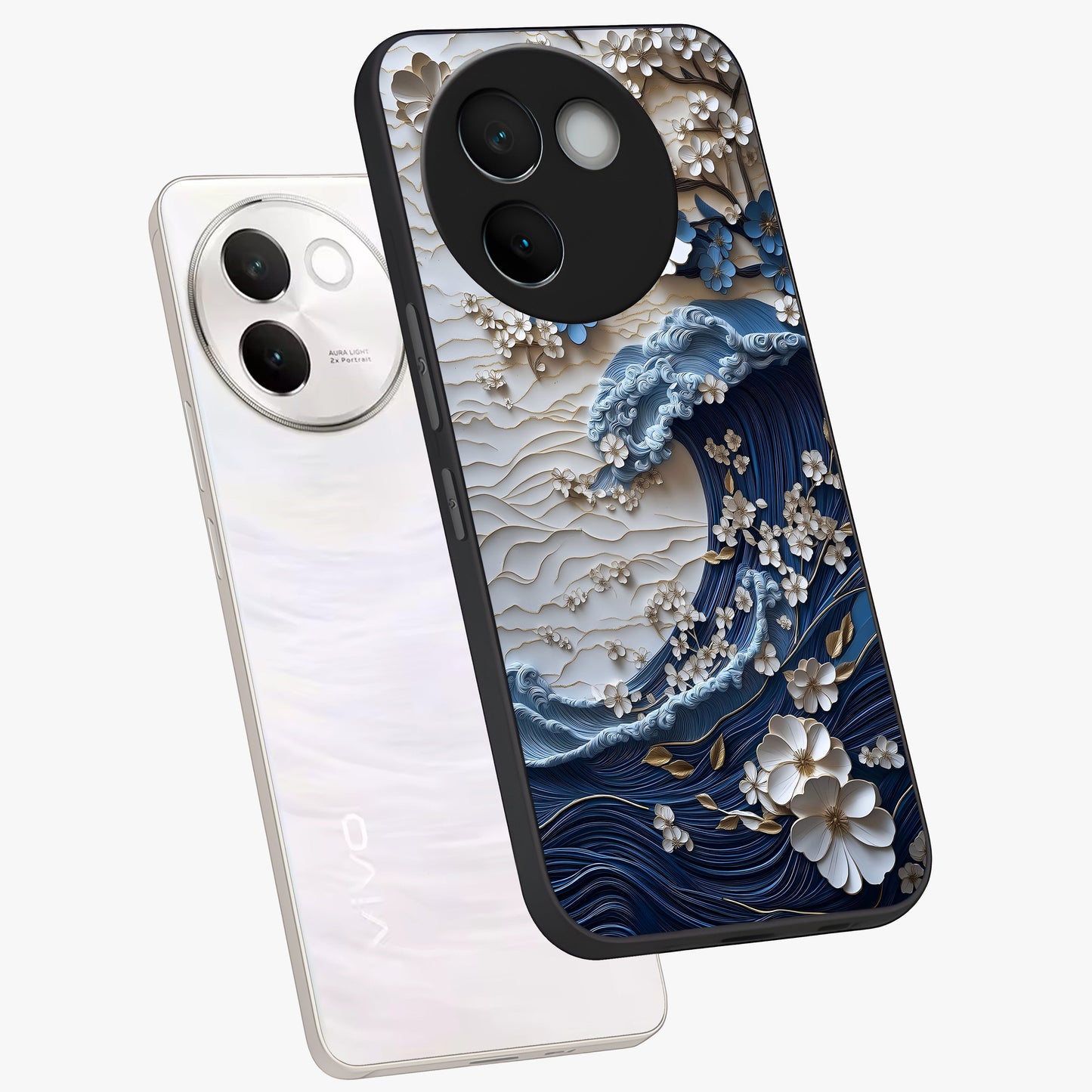 Floral Wave Origami Glass Case displayed in angled mockup highlighting geometric origami flower design with modern aesthetic style.