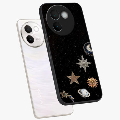 Galactic Charm Glow Glass Case displayed in angled mockup highlighting luminous galaxy inspired design with dreamy aesthetic.