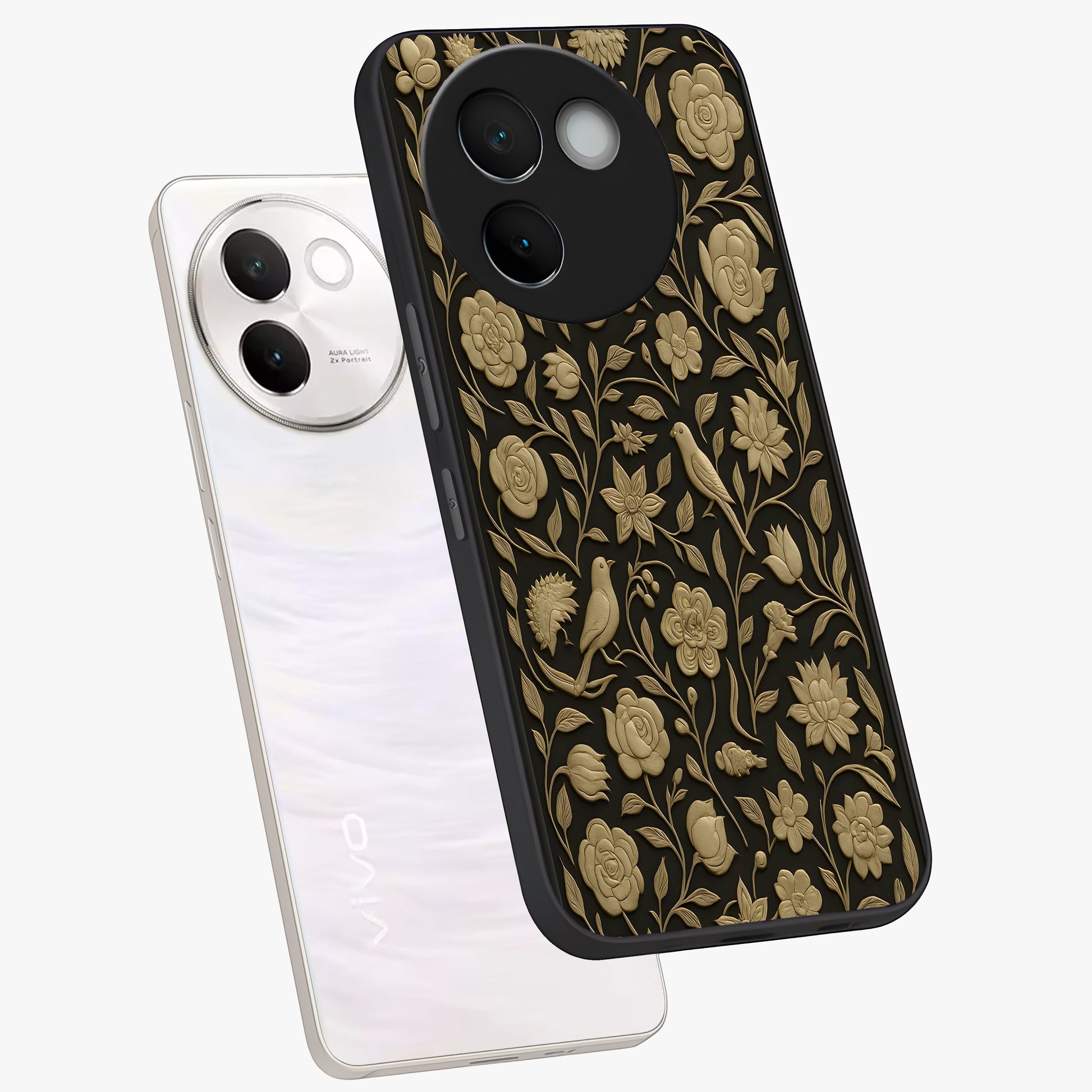 Golden Evil Eye Mandala Glass Case displayed in angled mockup highlighting protective evil eye symbol with golden mandala design.