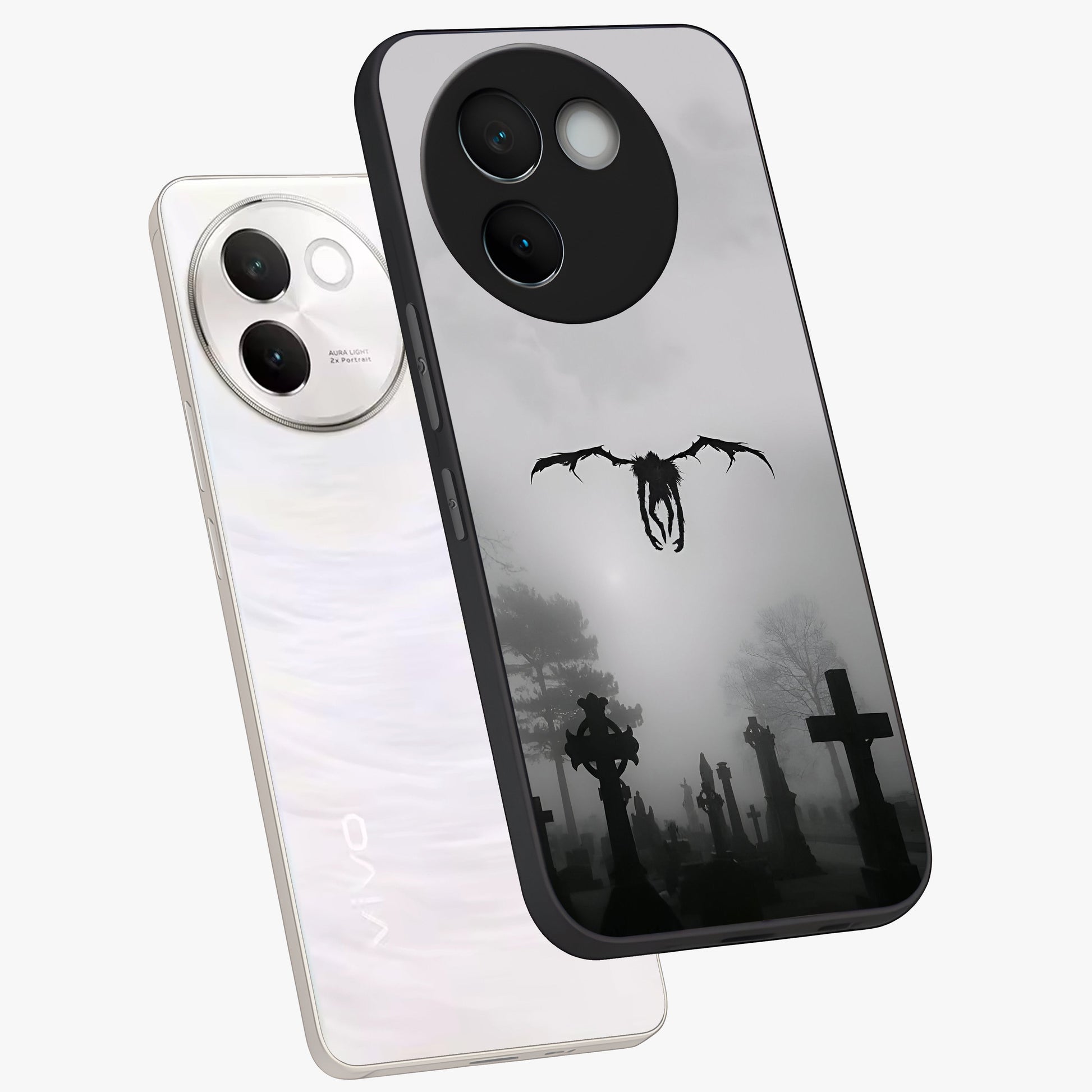 Graveyard Shadow Descent Glass Case displayed in angled mockup highlighting eerie shadow illustration with gothic aesthetic.