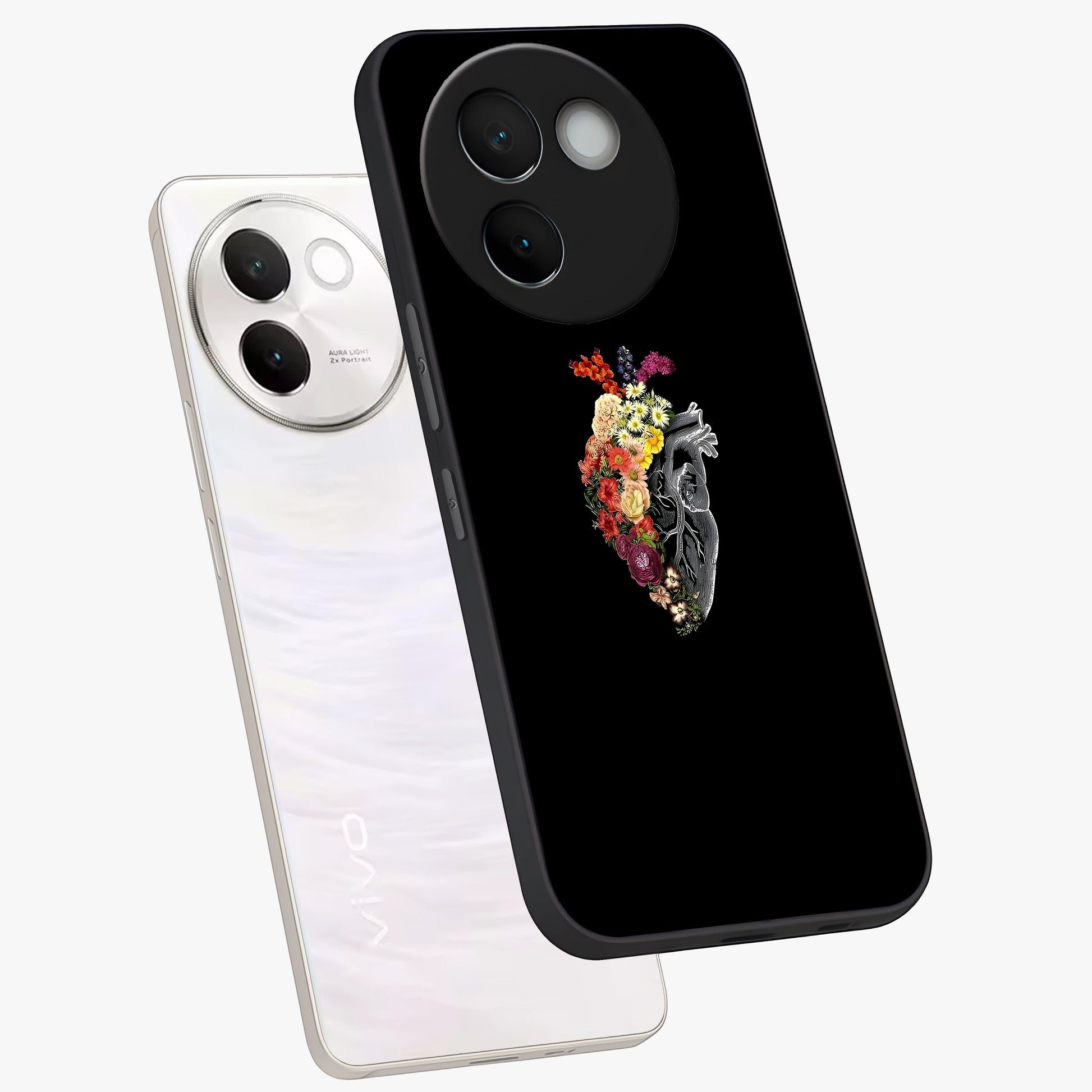 Heart With Flowers Glass Case displayed in angled mockup highlighting romantic flower design with soft aesthetic style.