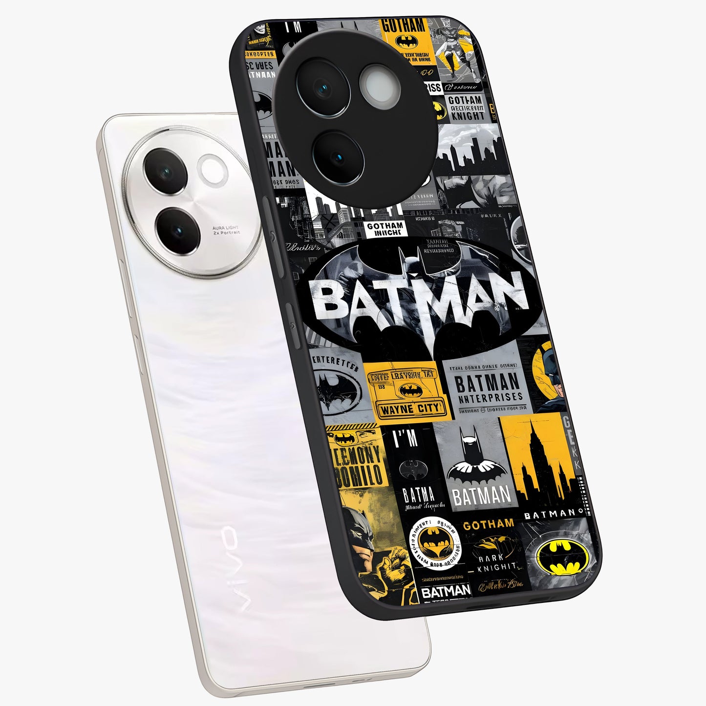 Knight Gotham Rise Glass Case displayed in angled mockup highlighting powerful knight silhouette design with dramatic aesthetic.