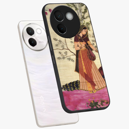 Lady With Veena Art Glass Case displayed in angled mockup highlighting graceful musical illustration with cultural artistic aesthetic.