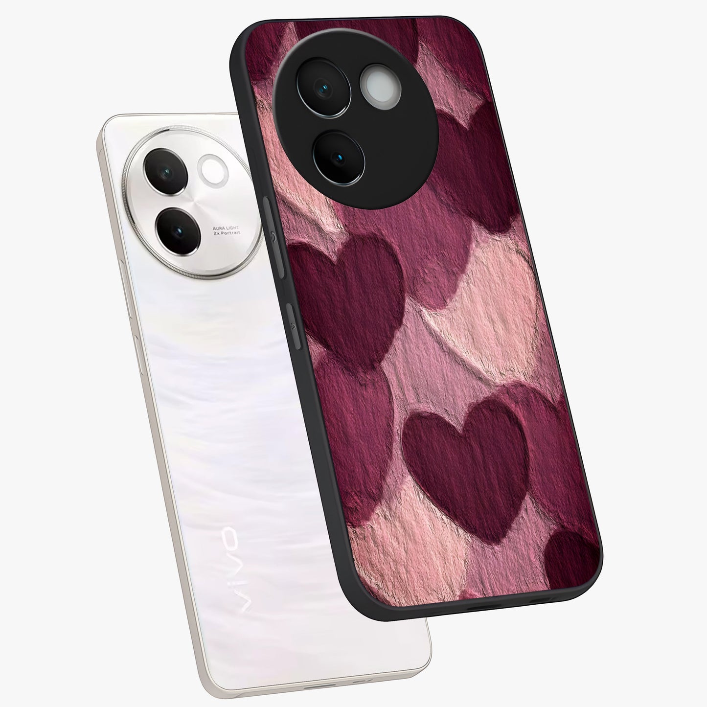 Layered Paper Hearts Glass Case displayed in angled mockup highlighting creative paper craft heart design with romantic aesthetic.