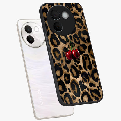Leopard Wild Cherry Glass Case displayed in angled mockup highlighting bold animal print design with playful cherry aesthetic.