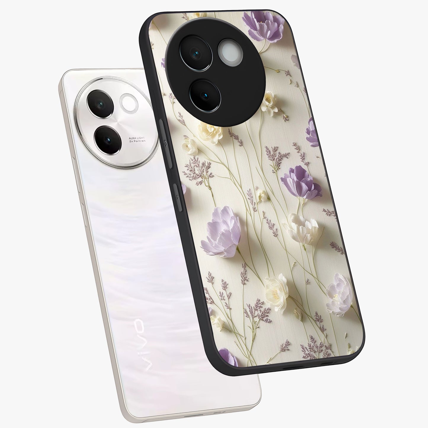 Lilac Breeze Harmony Glass Case displayed in angled mockup highlighting calm lilac breeze design with soothing aesthetic style.