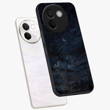Lunar Veil Silence Glass Case displayed in angled mockup highlighting soft lunar design with peaceful celestial aesthetic.