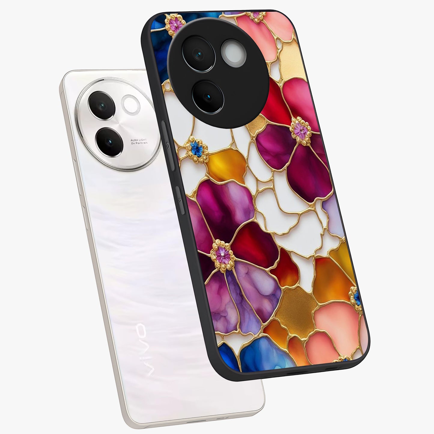 Marble Flower Pattern Glass Case displayed in angled mockup highlighting elegant marble floral design with modern aesthetic.
