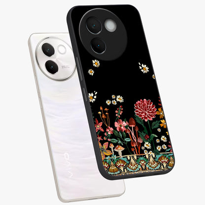Midnight Bloom Pattern Glass Case displayed in angled mockup highlighting elegant flower design with midnight aesthetic style.