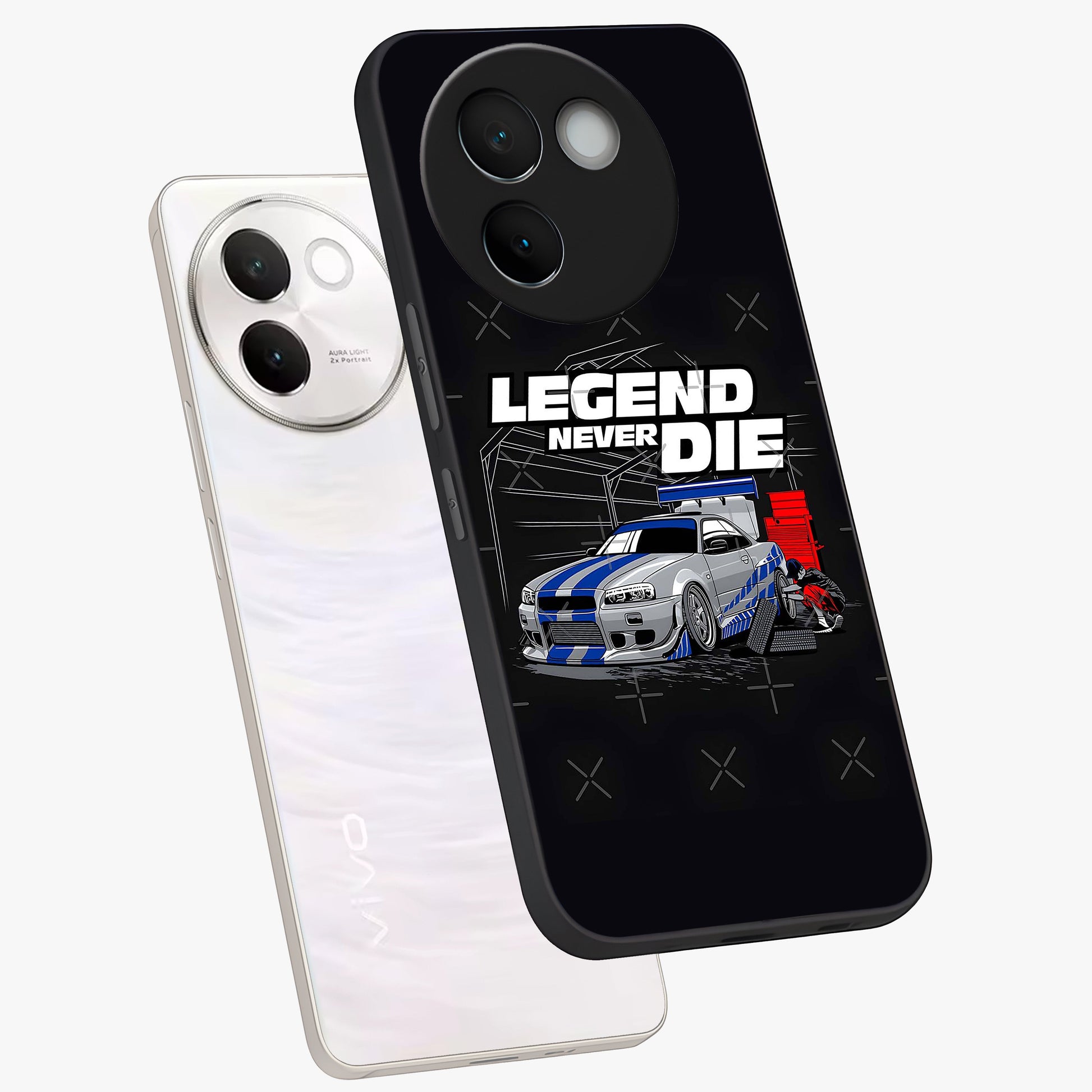 Midnight Racing Legacy Glass Case displayed in angled mockup highlighting dynamic automotive design with bold midnight aesthetic.