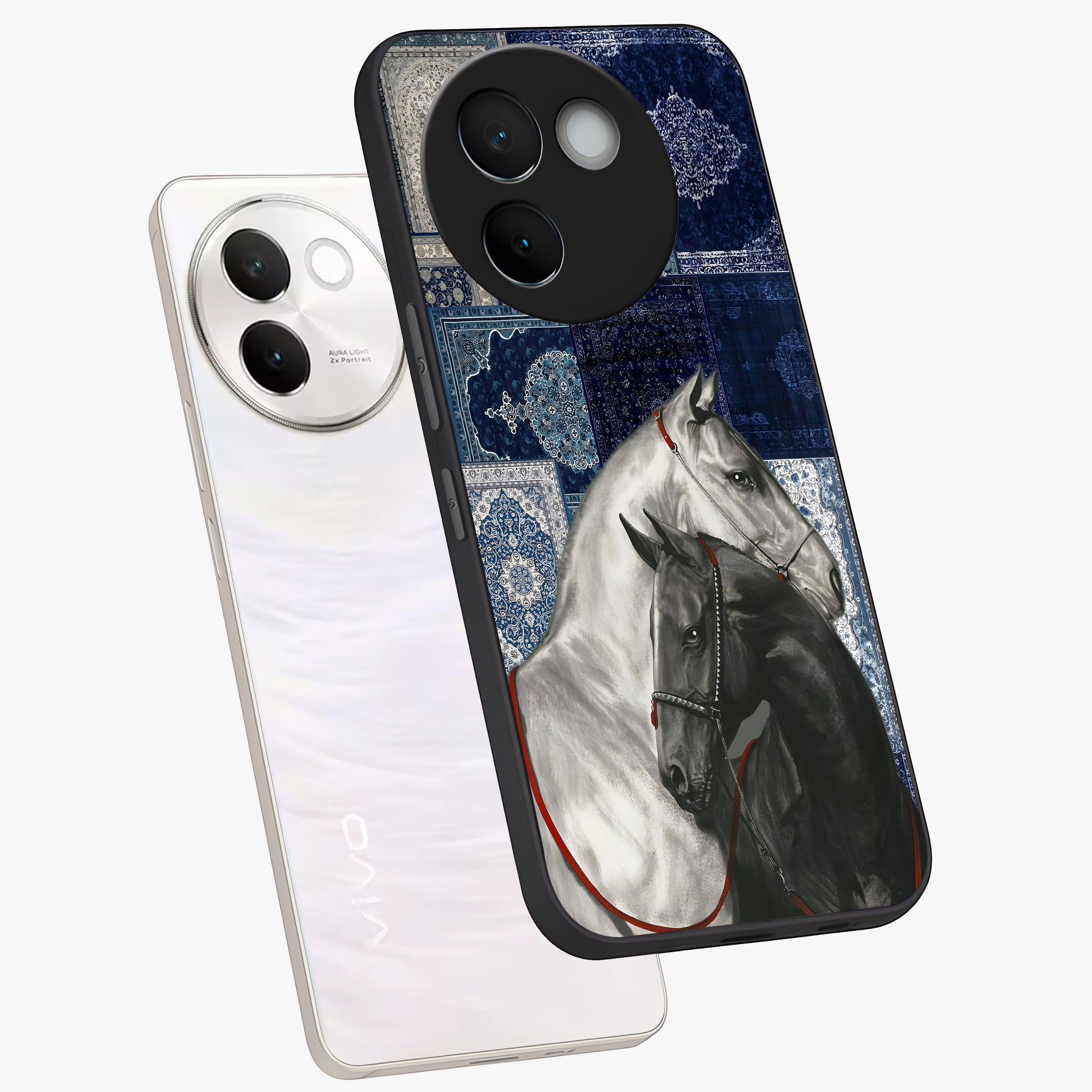 Midnight Stallion Blues Glass Case displayed in angled mockup highlighting powerful stallion illustration with deep midnight tones.
