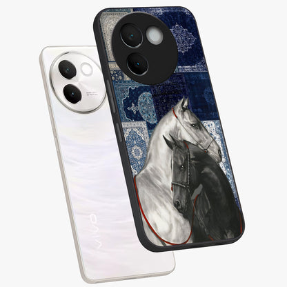 Midnight Stallion Blues Glass Case displayed in angled mockup highlighting powerful stallion illustration with deep midnight tones.