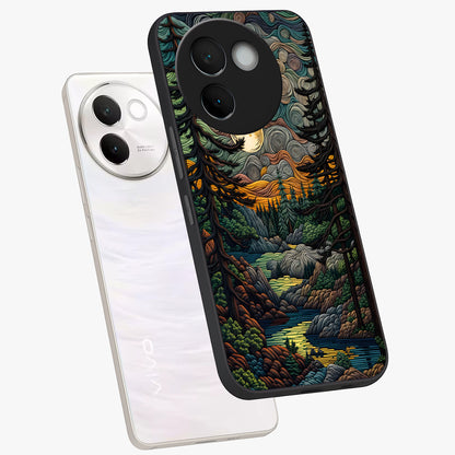 Moonlight Forest Dream Glass Case displayed in angled mockup highlighting dreamy forest design with glowing moon aesthetic.