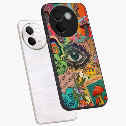 Mystic Eye Wonderland Glass Case displayed in angled mockup highlighting magical eye illustration with dreamy aesthetic.