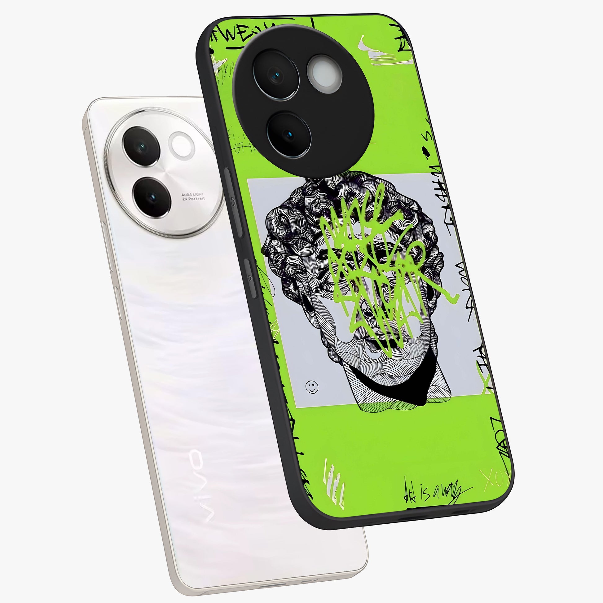 Neo Graffiti Rebellion Glass Case displayed in angled mockup highlighting urban street art design with rebellious aesthetic.