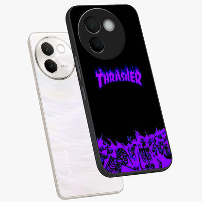 Neon Flame Riot Glass Case displayed in angled mockup highlighting glowing flame design with vibrant neon aesthetic.