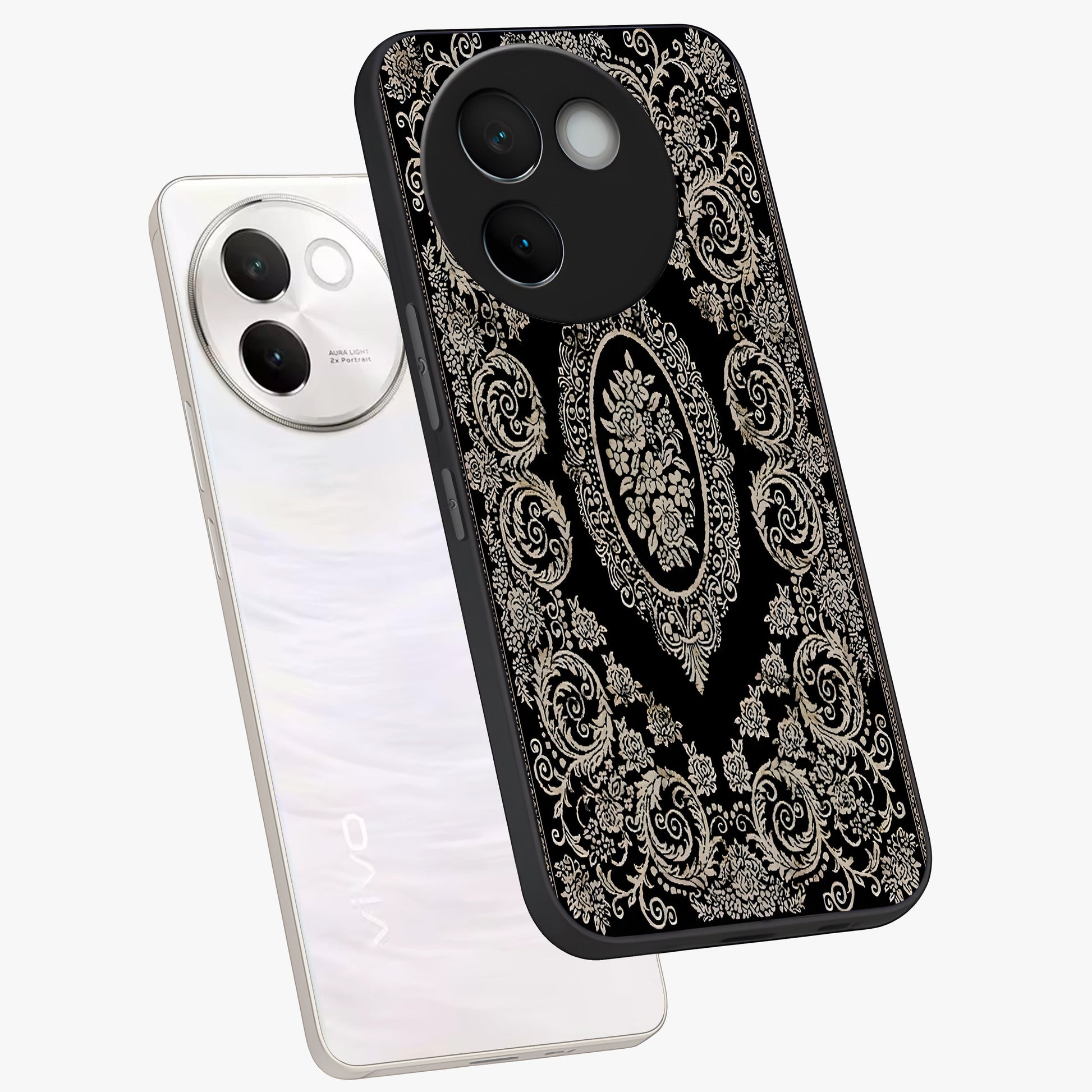 Noir Bloom Elegance Glass Case displayed in angled mockup highlighting refined flower design with stylish noir aesthetic.