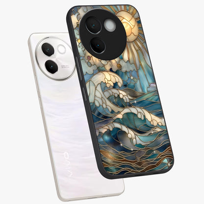 Oceanic Stained Printed Glass Case displayed in angled mockup highlighting colorful aquatic design with artistic aesthetic style.
