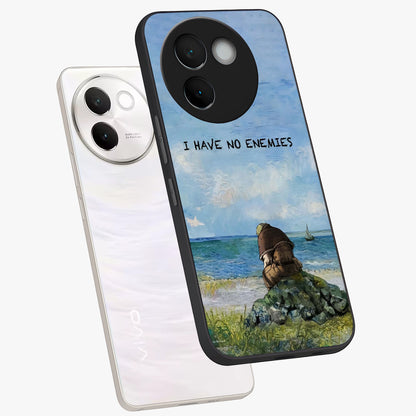 Peace Beyond War Glass Case displayed in angled mockup highlighting meaningful message design with artistic aesthetic style.