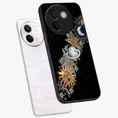 Pearls Universe Object Glass Case displayed in angled mockup highlighting celestial pearl design with dreamy aesthetic.