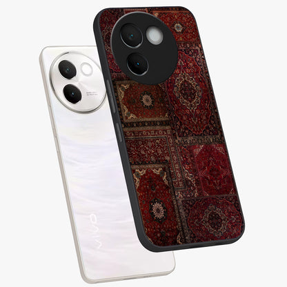 Persian Velvet Tale Glass Case displayed in angled mockup highlighting ornate textile inspired design with royal aesthetic.