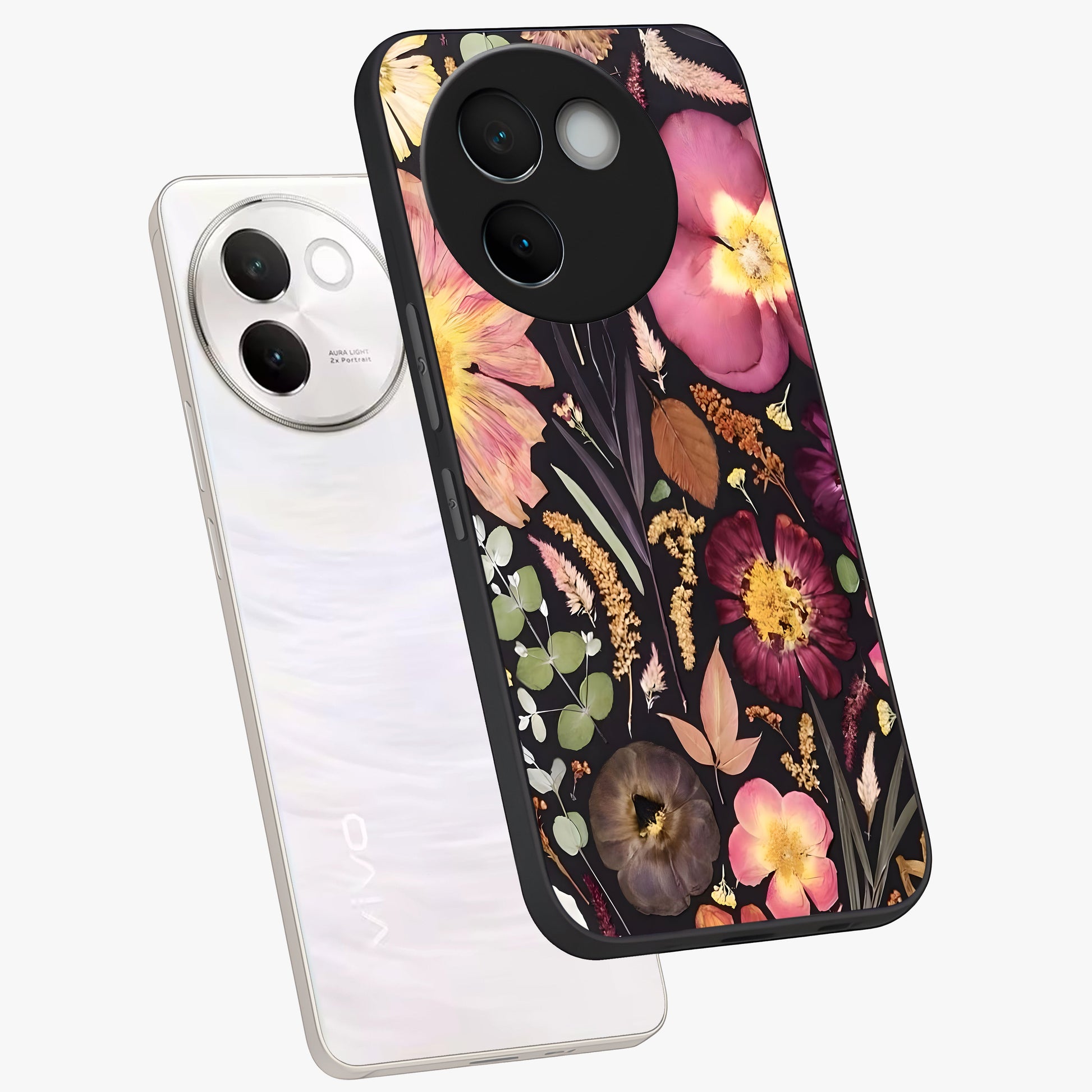 Petal Dream Tapestry Glass Case displayed in angled mockup highlighting decorative petal pattern with elegant botanical aesthetic.