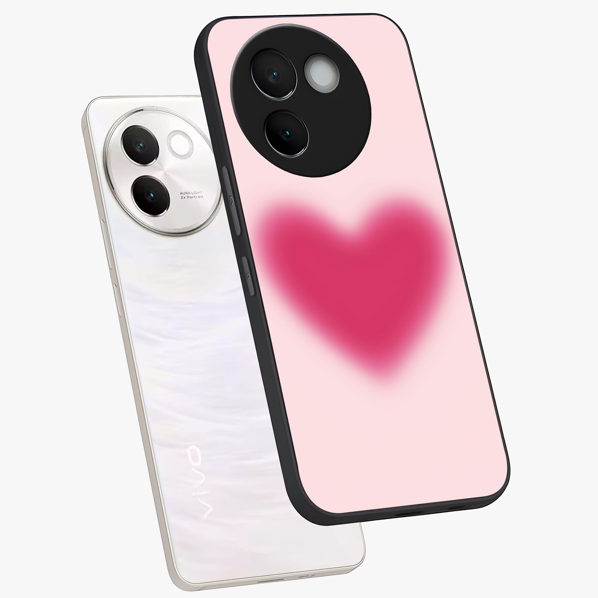 Pink Aura Heart Glass Case displayed in angled mockup highlighting vibrant pink heart design with dreamy aura aesthetic.