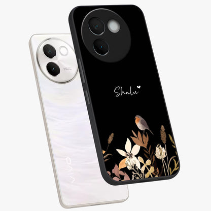 Quiet Garden Tune Custom Name Glass Case displayed in angled mockup highlighting delicate floral garden design with custom name feature.