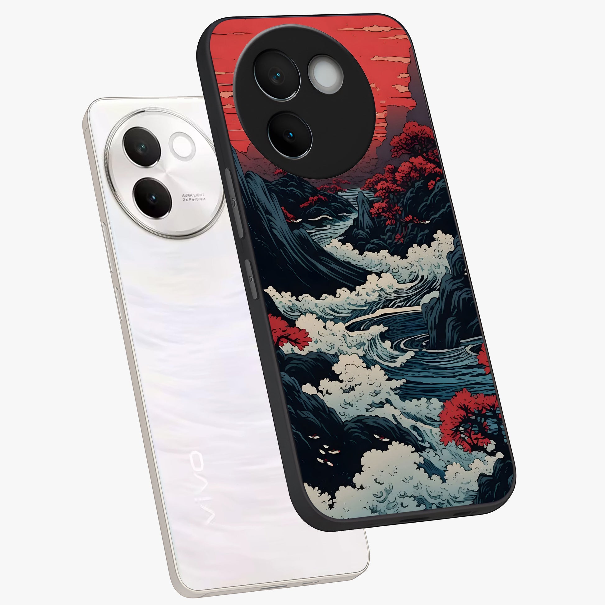 Red Sunset Scenery Glass Case displayed in angled mockup highlighting glowing sunset sky design with scenic aesthetic.