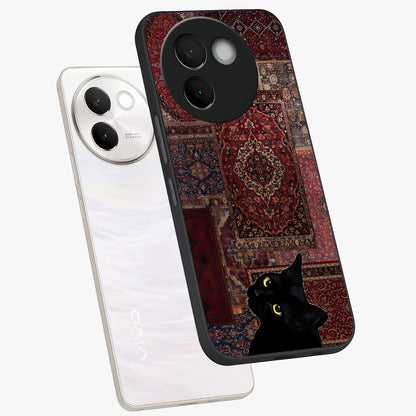 Regal Magic Cat Apple Glass Case displayed in angled mockup highlighting whimsical feline design with fantasy aesthetic.