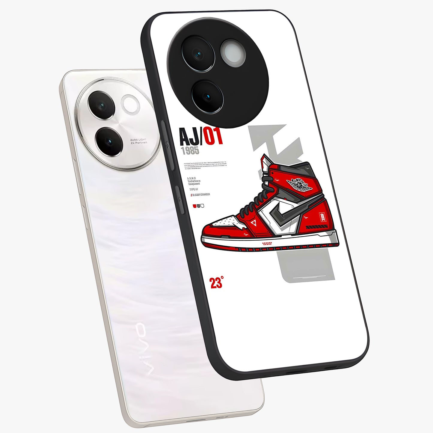 Retro Sneaker Blueprint Glass Case displayed in angled mockup highlighting detailed shoe design with sporty retro aesthetic.