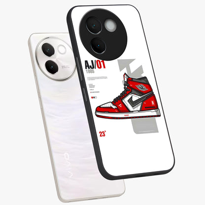 Retro Sneaker Blueprint Glass Case displayed in angled mockup highlighting detailed shoe design with sporty retro aesthetic.