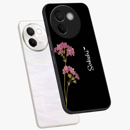 Riching Lavender Flower Custom Name Glass Case displayed in angled mockup highlighting delicate lavender flower design with custom name feature.