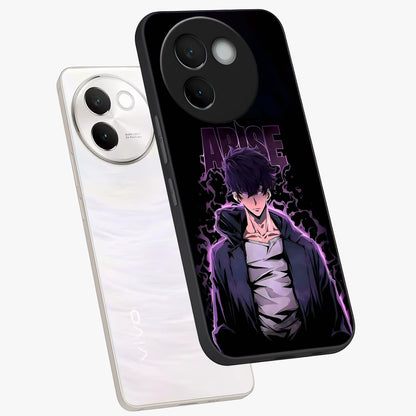 Shadow Monarch Awakening Glass Case displayed in angled mockup highlighting dramatic shadow warrior design with fantasy aesthetic.