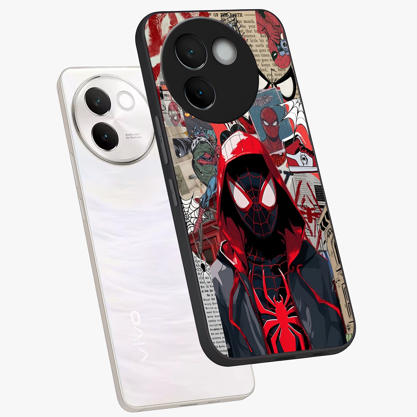 Spider Collage Street Glass Case displayed in angled mockup highlighting dynamic street style collage design with comic aesthetic.